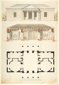 Plan, Elevation, and Section for a Single Story Pavilion MET DP812933