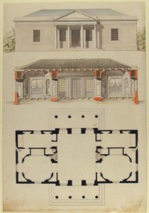 Plan, Elevation, and Section for a Single Story Pavilion MET 1970.736.55