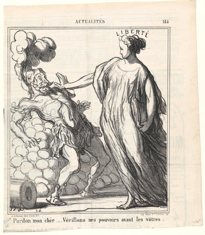 Pardon my friend..... let's verify my powers before yours!, from 'News of the day,' published in Le Charivari, July 16, 1869 MET DP877877