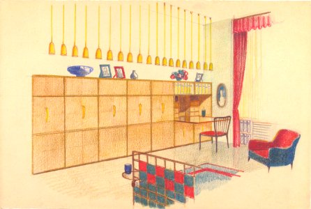 Perspective of Living Room with Fitted, Built-in Units MET 1990.1024.2