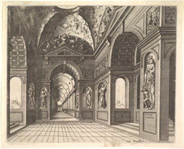 Perspective view of the interior of a hall, with cross-vault decorated with grotesques, plate 18, from Scenographiae sive Perspectivae MET DP828125