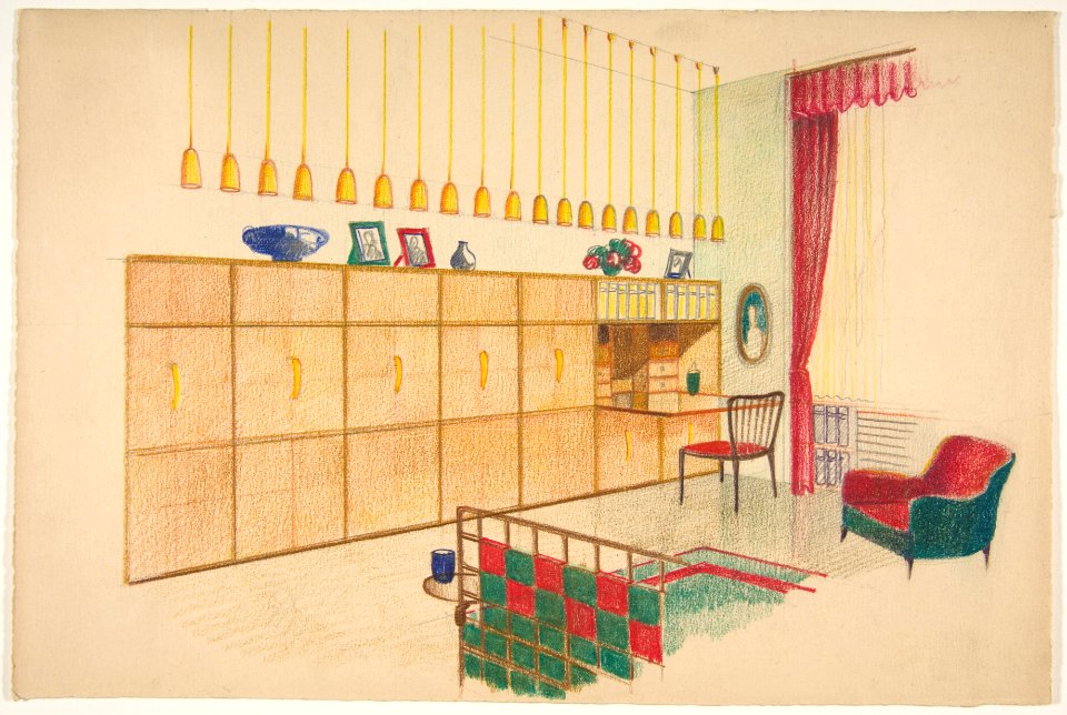 Perspective of Living Room with Fitted, Built-in Units MET DP812178