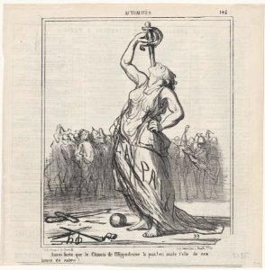 Peace, as strong as the Chinese at the hippodrome... will she also be able to swallow sabre blades?, from 'News of the day,' published in Le Charivari, August 1, 1867 MET DP877681