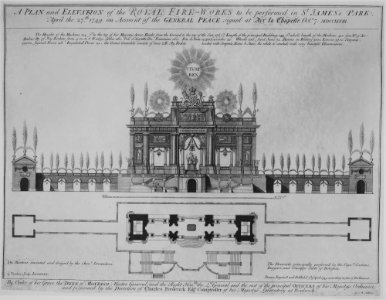 Peace of Aix-la-Chapelle- A Plan and Elevation of the Royal Fire-Works, London, 1749 MET MM31664