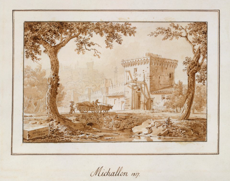 Oxcart Approaching a Fortified Building MET DT5883
