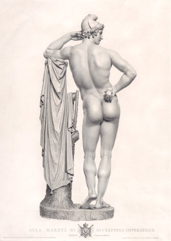 Paris leaning on tree stump, back view Met DP887790