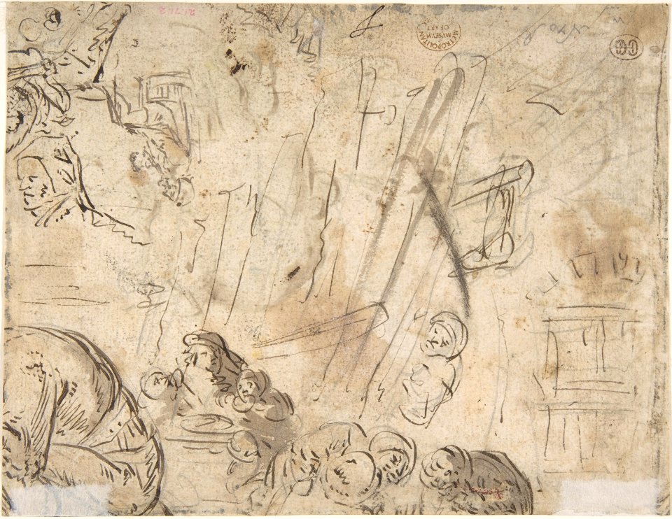 Peasants Drinking verso- sketches of peasants MET DP800547