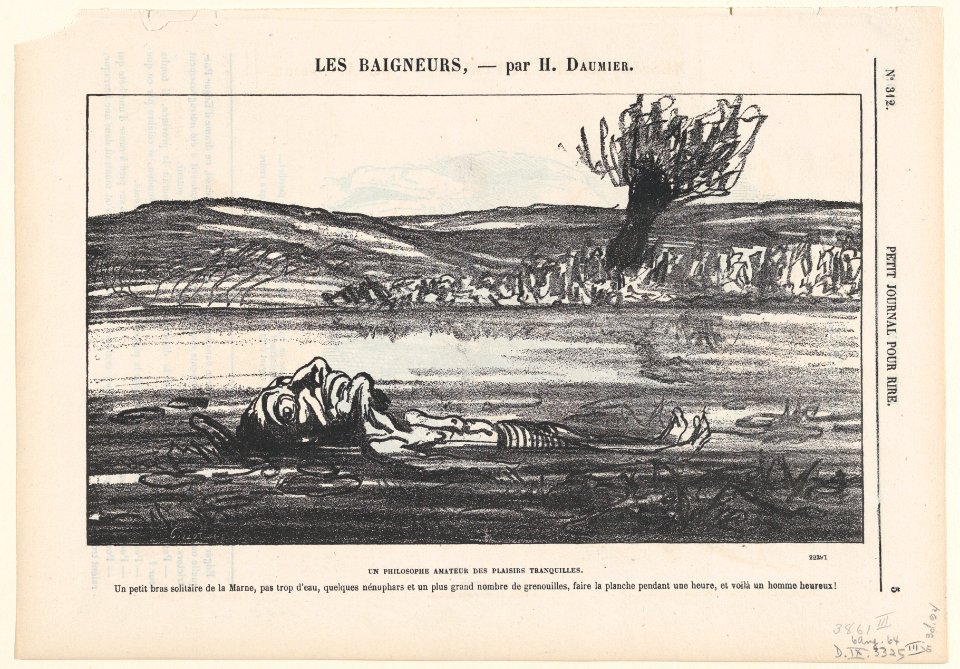 Philosophical contemplations of a lover of silent pleasures, from 'The bathers,' published in Le Petit Journal pour Rire, August 6, 1864 MET DP877316