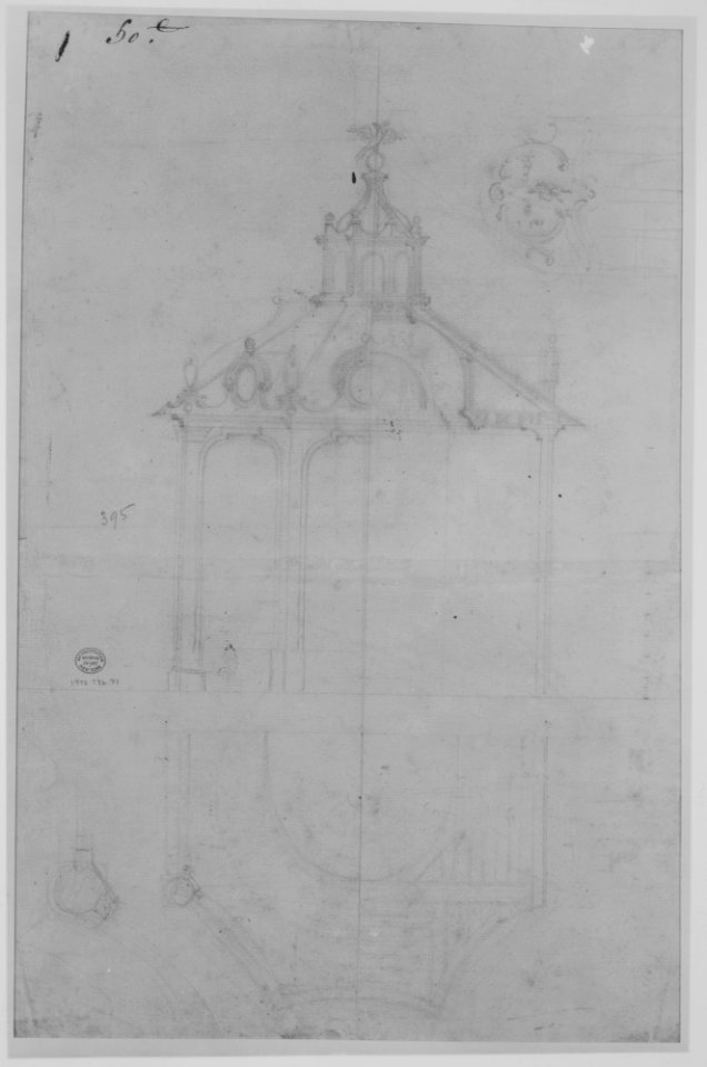 Plan of the Roof and Section of a Pavilion in the Gardens of the Château de Saint-Cloud (recto); Study for the Exterior with Partial Plan of the Pavilion (verso) MET MM76870