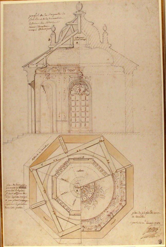 Plan of the Roof and Section of a Pavilion in the Gardens of the Château de Saint-Cloud (recto); Study for the Exterior with Partial Plan of the Pavilion (verso) MET 1970.736.31
