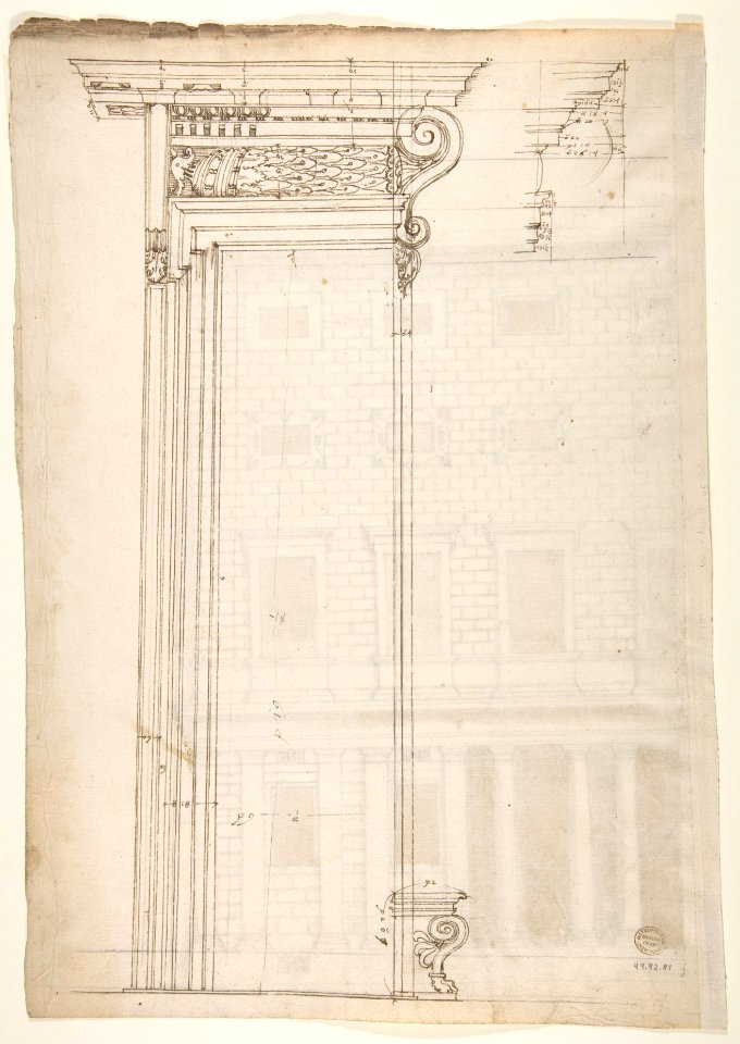 Palazzo Massimo alle Colonne, elevation (recto) Palazzo Massimo alle Colonne, portal, elevation; portal entablature, profile (verso) MET DP810663
