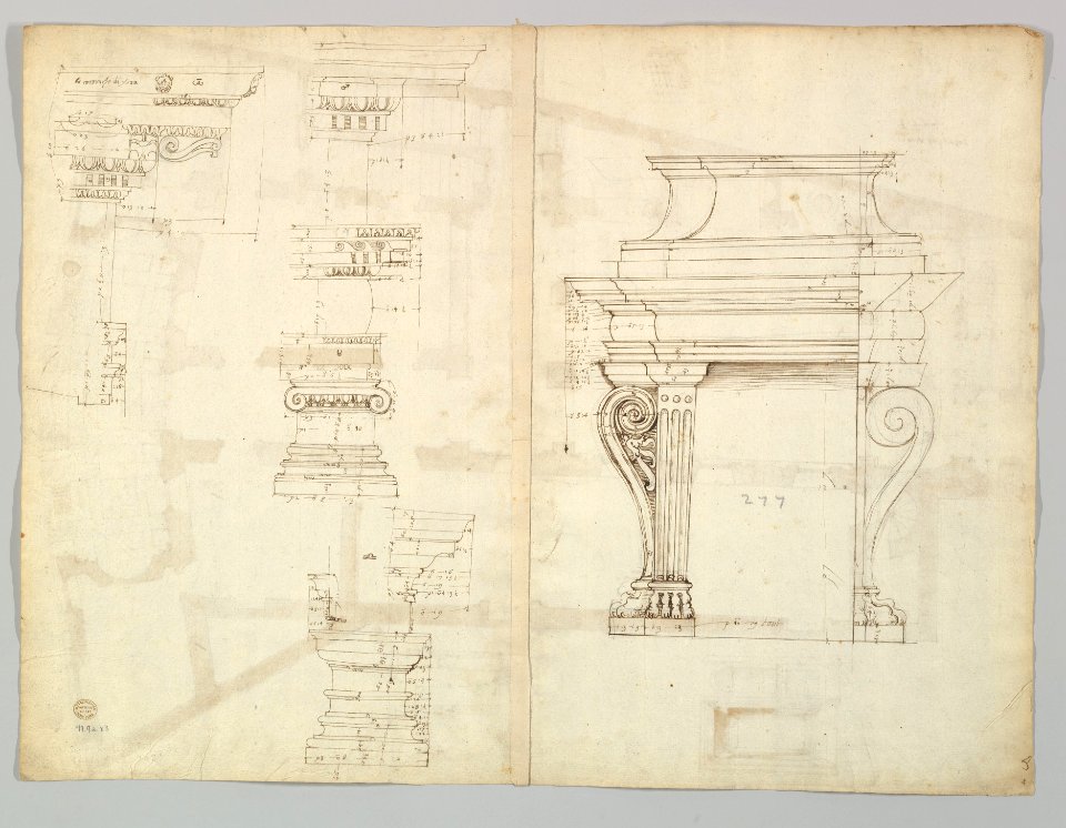 Palazzo Massimo alle Colonne , plan (recto) Palazzo Massimo alle Colonne, façade, details and fireplace (verso) MET DP819294