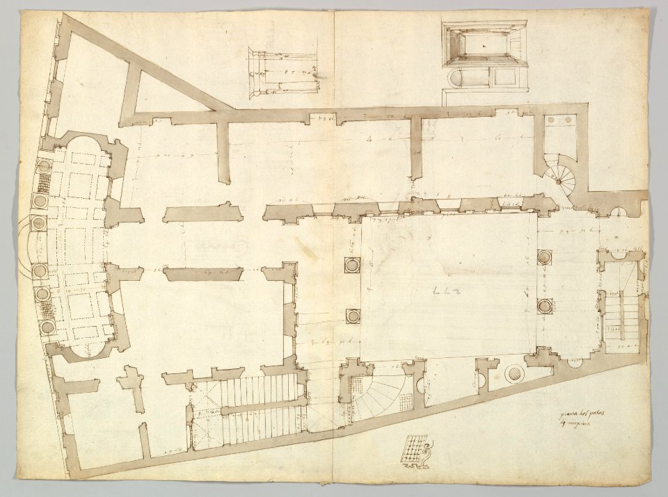 Palazzo Massimo alle Colonne , plan (recto) Palazzo Massimo alle Colonne, façade, details and fireplace (verso) MET DP819293