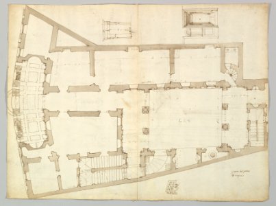 Palazzo Massimo alle Colonne , plan (recto) Palazzo Massimo alle Colonne, façade, details and fireplace (verso) MET DP819293