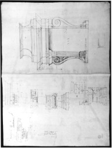 Palazzo Massimo alle Colonne , plan (recto) Palazzo Massimo alle Colonne, façade, details and fireplace (verso) MET sf49 92 83v-MM30703