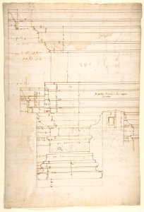 Palazzo Massimo alle Colonne, entablature, elevation (recto); Portico, Doric capital and entablature, elevation and Unknown, Corinthian cornice, elevation (verso) MET DP810657