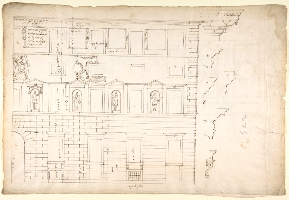 Palazzo Spada (Capodiferro), right half, elevation; details profiles (recto) Wall, interior, elevation; ceiling, interior, plan (verso) MET DP810645