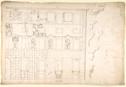 Palazzo Spada (Capodiferro), right half, elevation; details profiles (recto) Wall, interior, elevation; ceiling, interior, plan (verso) MET DP810645