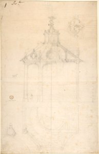 Plan of the Roof and Section of a Pavilion in the Gardens of the Château de Saint-Cloud (recto); Study for the Exterior with Partial Plan of the Pavilion (verso) MET DP810294
