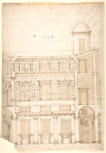 Palazzo Massimo alle Colonne, cortile, section (recto) Palazzo Massimo alle Colonne , first story loggia entablature, profile section and column shaft (verso) MET DP810660