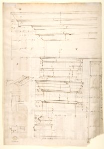 Palazzo Massimo alle Colonne, cortile, section (recto) Palazzo Massimo alle Colonne , first story loggia entablature, profile section and column shaft (verso) MET DP810661