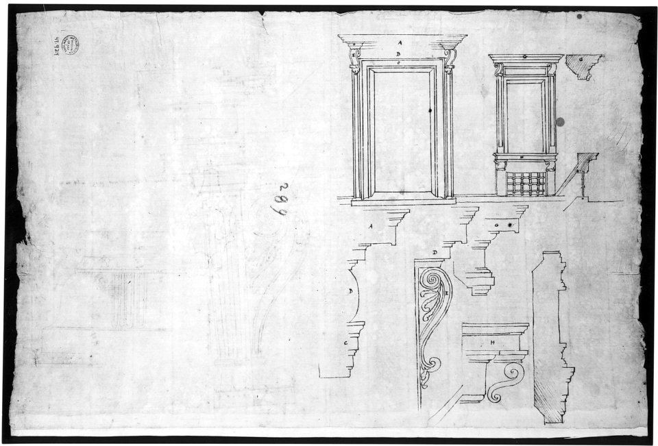 Palazzo Massimo alle Colonne, fireplace, details; Unknown, cornice, profile (recto) Palazzo Massimo alle Colonne, door and window, details (verso) MET sf49 92 04v-MM37866