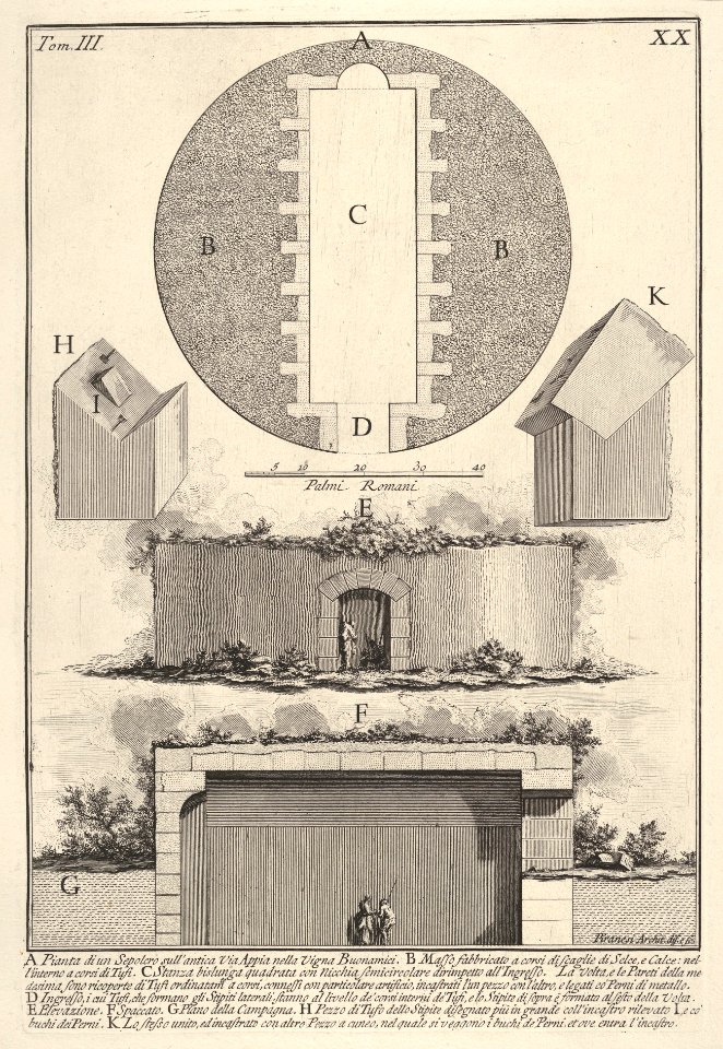 Plan of a tomb on the Appian Way in Vigna Buonamici (Pianta di un sepolcro sull'antica Via Appia nella Vigna Buonamici), from the series 'Le Antichità Romane' MET DP831888