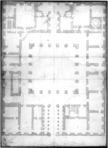 Palazzo Farnese, plan, ground floor (recto) blank (verso) MET sf49 92 61r-MM30655