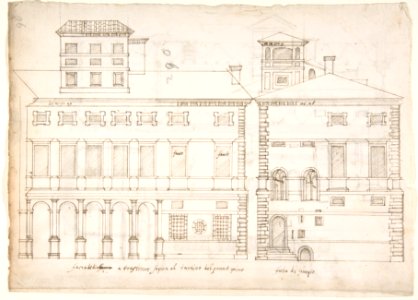 Palazzo Salviati-Adimari elevations (recto) Villa Farnesina stables, plan and section; drawing of a screw (verso) MET DP810642