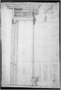 Palazzo Massimo alle Colonne, elevation (recto) Palazzo Massimo alle Colonne, portal, elevation; portal entablature, profile (verso) MET sf49 92 81v-MM37905