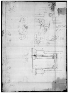 Palazzo dei Conservatori, portico, plan; portal, elevation; details, elevations (recto) Palazzo dei Conservatori, portico, elevation; details, profiles (verso) MET sf49 92 64v-MM37902