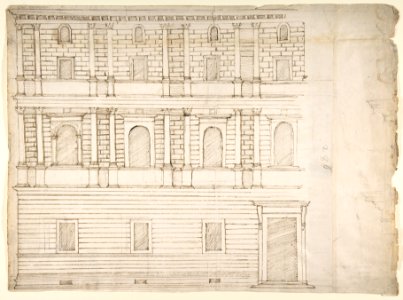 Palazzo Giroud Torlioni, elevation, cornice details (recto) Calculation table (verso) MET DP810654