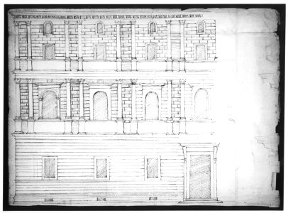 Palazzo Giroud Torlioni, elevation, cornice details (recto) Calculation table (verso) MET sf49 92 47r-MM31575