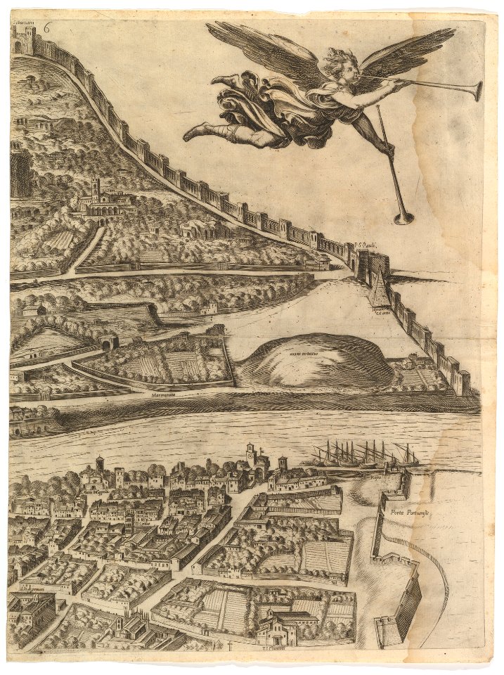 Plan of the City of Rome. Part 6 with the Aurelian city wall, the Porta Portuensis, Porta San Paolo and the Sepulcre of Caius Cestius. MET DP825217