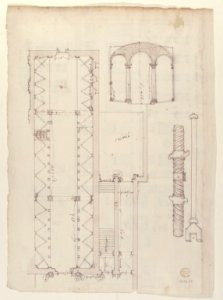 Palazzo Salviati-Adimari elevations (recto) Villa Farnesina stables, plan and section; drawing of a screw (verso) MET 49.92.44 VERSO