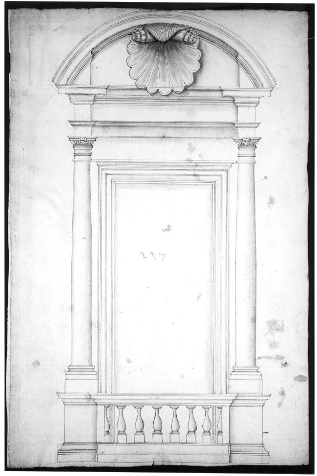 Palazzo Senatorio, window, elevation (recto) Palazzo Senatorio, window, plan; section (verso) MET sf49 92 69r-MM35208