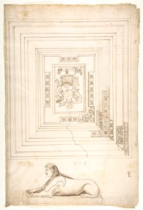 Palazzo dei Conservatori, coffered ceiling, ceiling plan and details; Sphinx, perspective view (recto) blank (verso) MET DP810533
