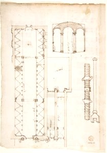 Palazzo Salviati-Adimari elevations (recto) Villa Farnesina stables, plan and section; drawing of a screw (verso) MET DP810643