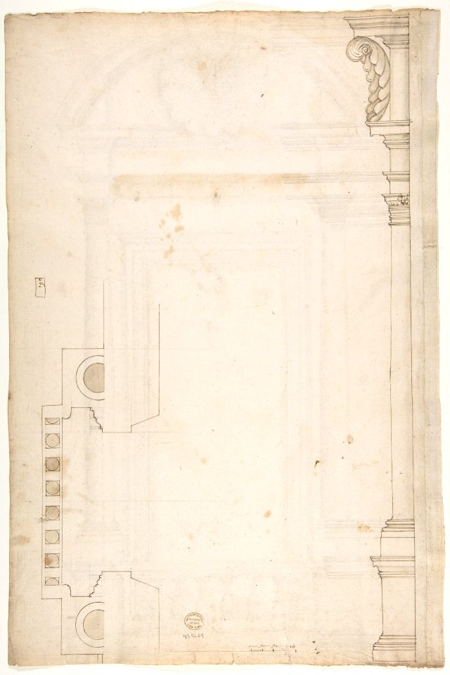 Palazzo Senatorio, window, elevation (recto) Palazzo Senatorio, window, plan; section (verso) MET DP810535