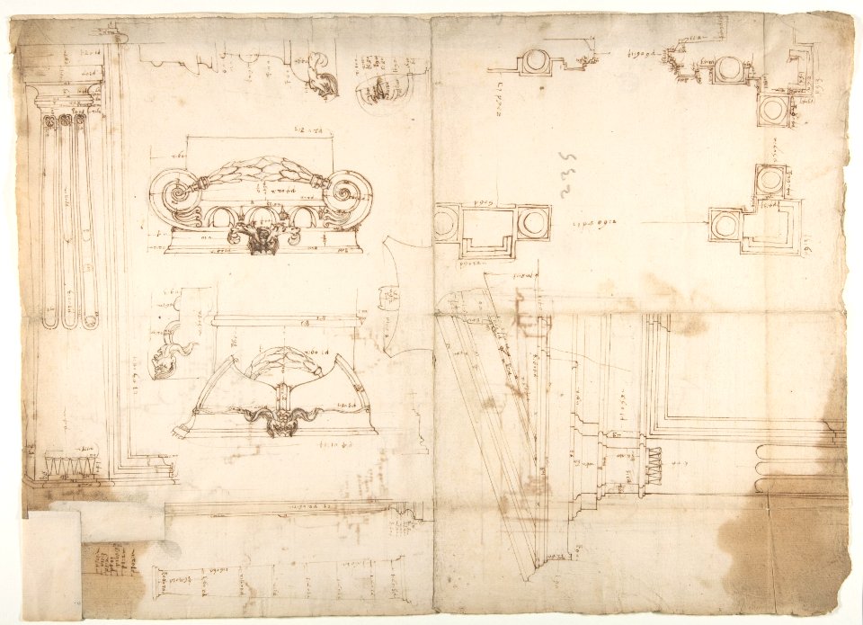Palazzo dei Conservatori, portico, plan; portal, elevation; details, elevations (recto) Palazzo dei Conservatori, portico, elevation; details, profiles (verso) MET DP810536