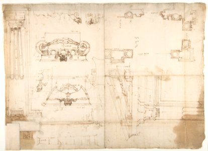 Palazzo dei Conservatori, portico, plan; portal, elevation; details, elevations (recto) Palazzo dei Conservatori, portico, elevation; details, profiles (verso) MET DP810536