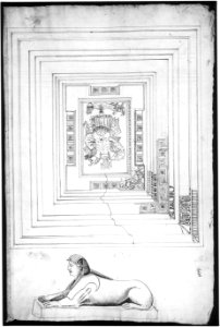 Palazzo dei Conservatori, coffered ceiling, ceiling plan and details; Sphinx, perspective view (recto) blank (verso) MET sf49 92 02r-MM33700
