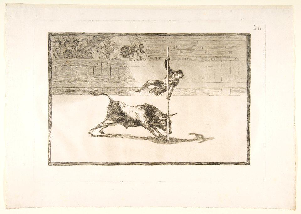 Plate 20 from the 'Tauromaquia'-The agility and audacity of Juanito Apiñani in -the ring- at Madrid. MET DP817518