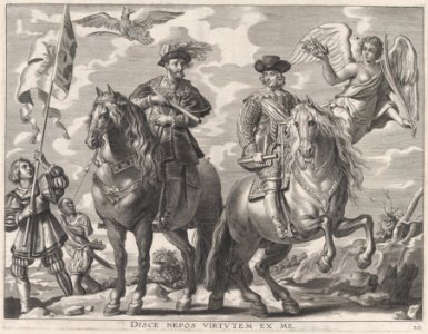 Plate 20- Charles V and Ferdinand on Horseback; from Guillielmus Becanus's 'Serenissimi Principis Ferdinandi, Hispaniarum Infantis...' MET DP874805