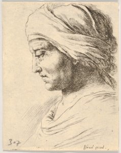 Plate 16- head of an old man in profile with a cloth tied around his head, from 'The Book for Learning to Draw' (Livre pour apprendre à dessiner) MET DP831145