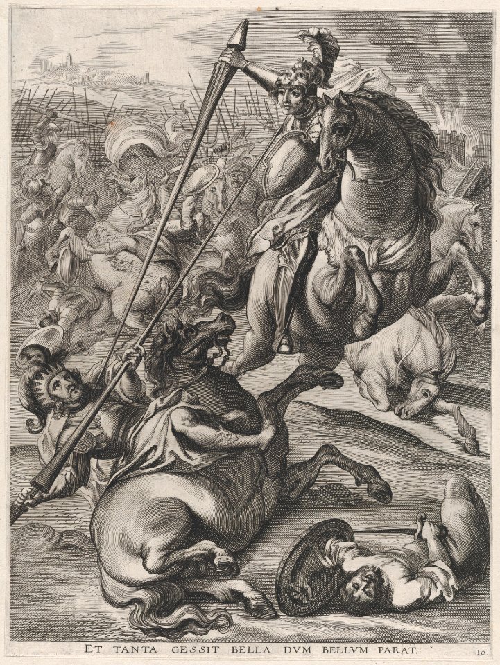 Plate 16- Battle of Achilles against the Trojans; from Guillielmus Becanus's 'Serenissimi Principis Ferdinandi, Hispaniarum Infantis...' MET DP874807