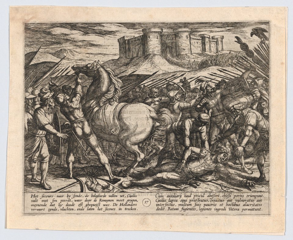 Plate 17- The Romans Misled by Civilis' Horse to Believe that He was Dead or Injured, from The War of the Romans Against the Batavians (Romanorvm et Batavorvm societas) MET DP863203