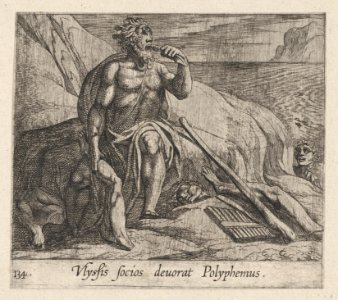 Plate 143- Polyphemus Eating Ulysses' Men, as Achaemides Watches (Ulyssis socios deuorat Polyphemus), from Ovid's 'Metamorphoses' MET DP864225