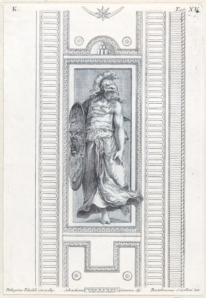 Plate 15- mythological figure wearing a helmet and holding a shield Met DP885420