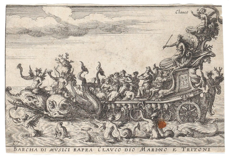 Plate 16- Ship of musicians with the sea god Claucus and tritons Met DP885817